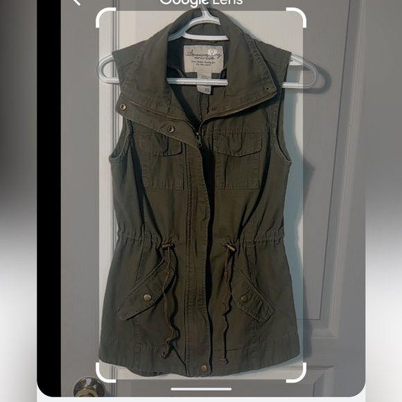 AMERICAN RAG GREEN UTILITY VEST ZIPPER POCKETS IN SUZE XS - Picture 2 of 5